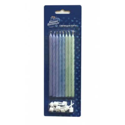 Свечи для торта голубой микс перламутр 12см, 8 штук