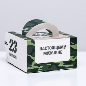 Короб под бенто торт 14*14*8 см 23 Февраля