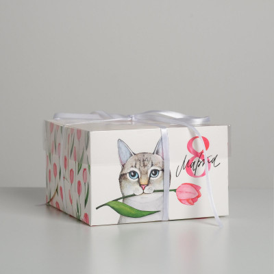 Короб карт. под 4 кап. 8 Марта с котом